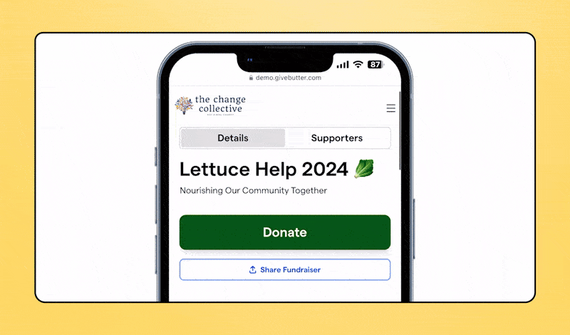 Image of donation page scroll on mobile phone