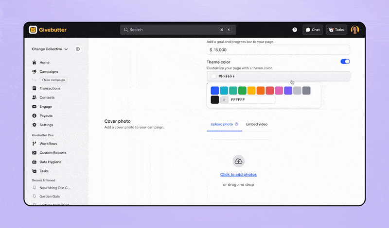 Image of custom colors and images added to donation form