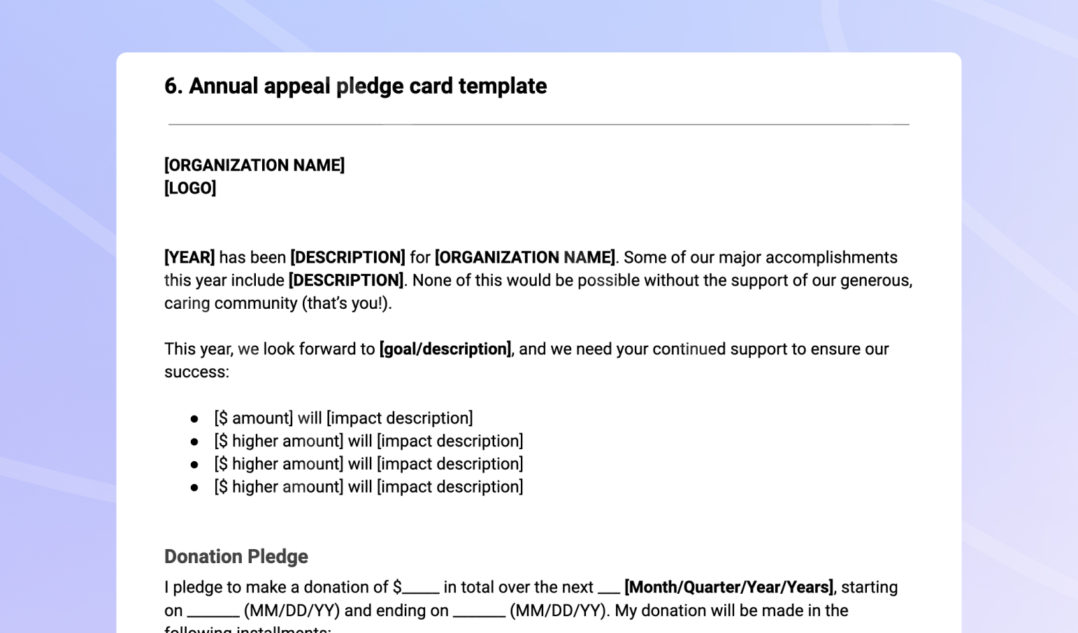 Annual appeal pledge card template