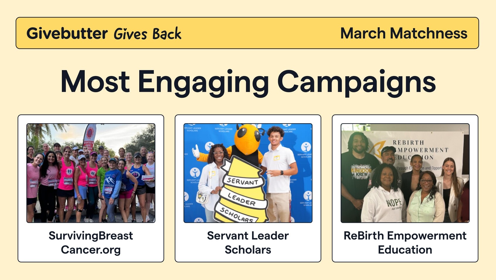 Most engaging campaigns from Givebutter's March Matchness