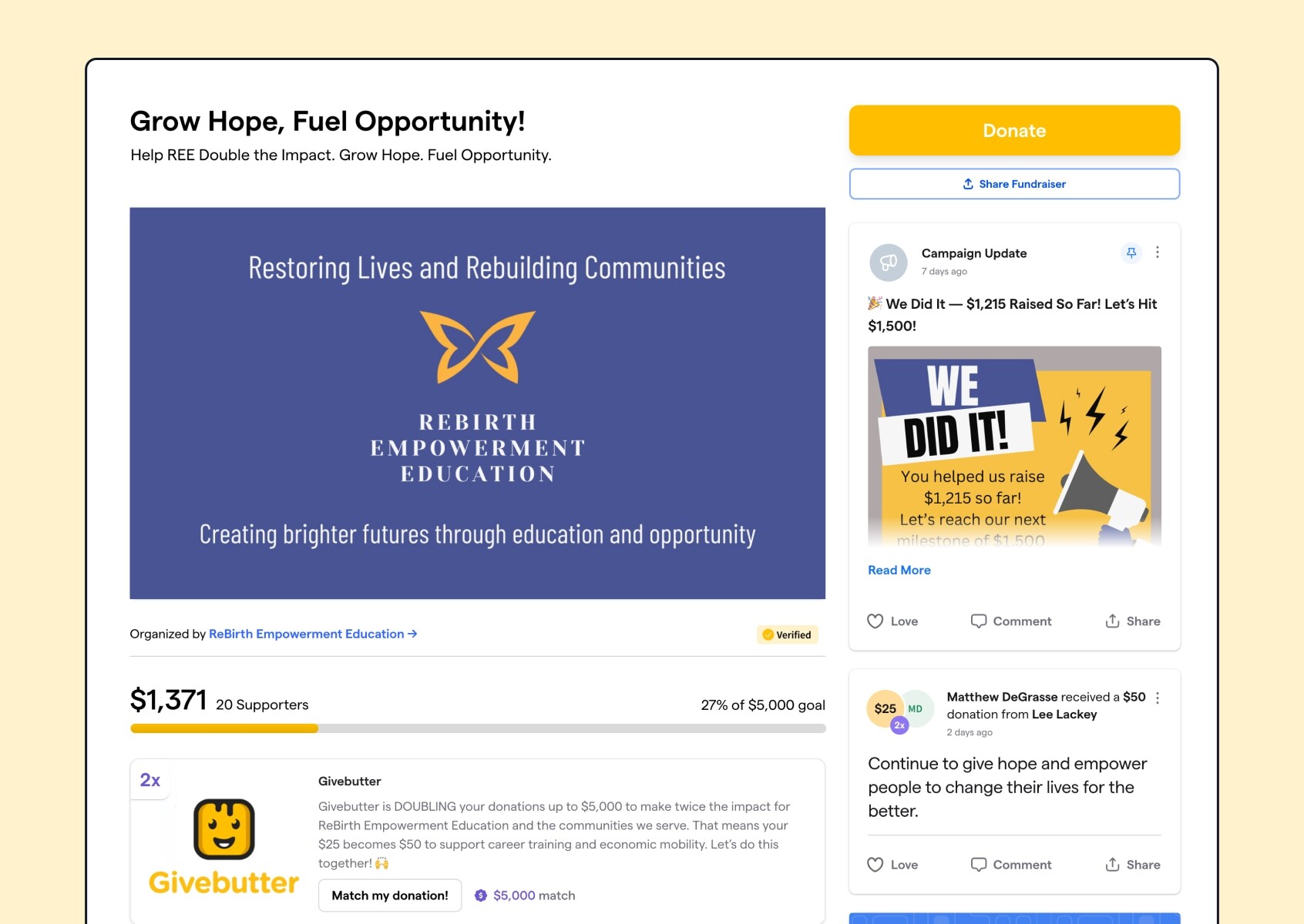 Image of Grow Hope, Fuel Opportunity's campaign page