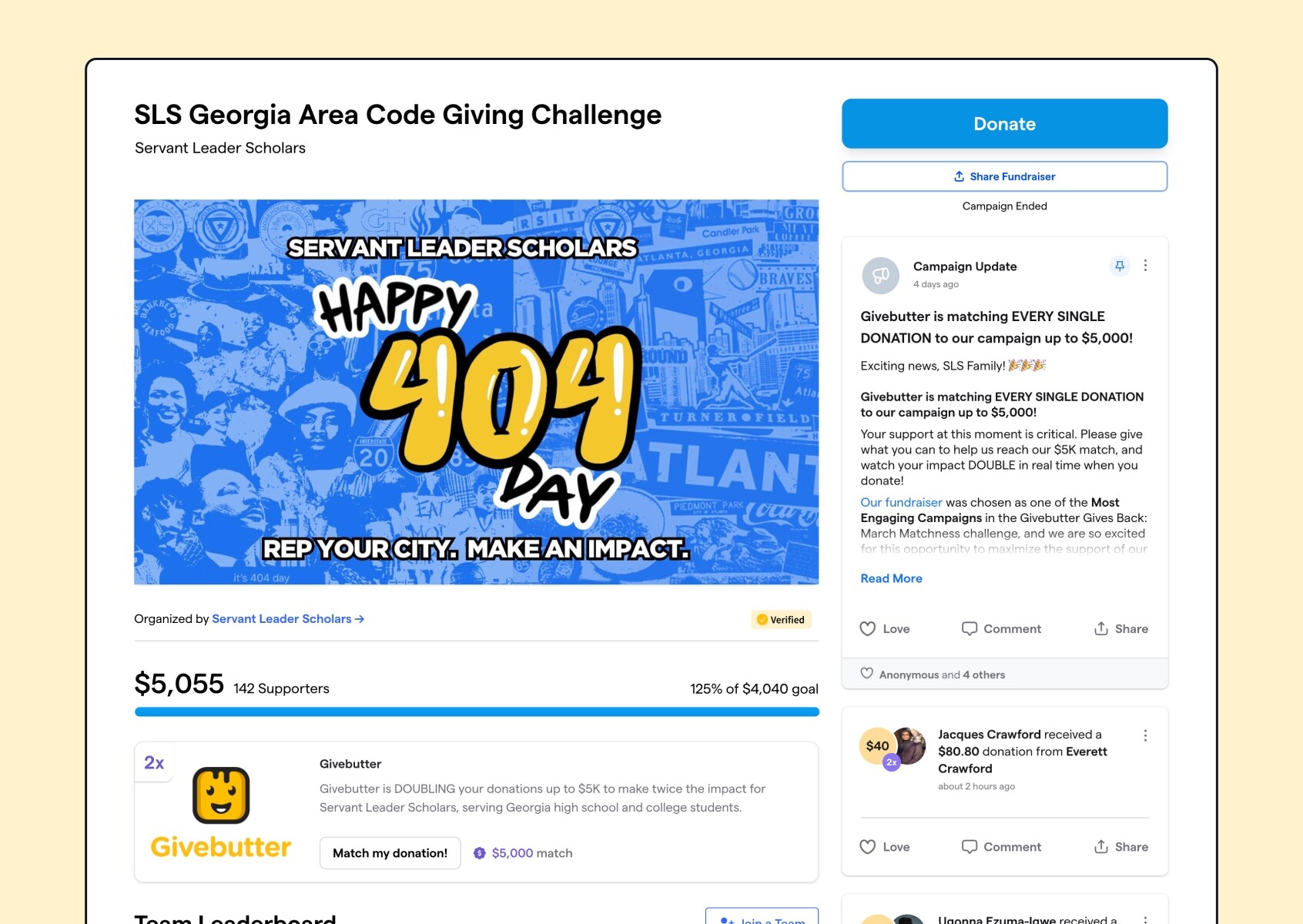 Image of SLS Georgia Area Code's Giving Challenge campaign page