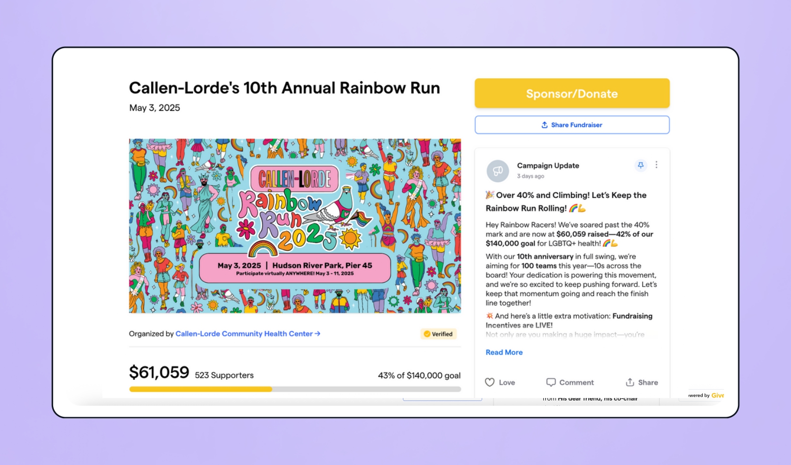 Image of Callen-Lorde's 10th Annual Rainbow Run donation page