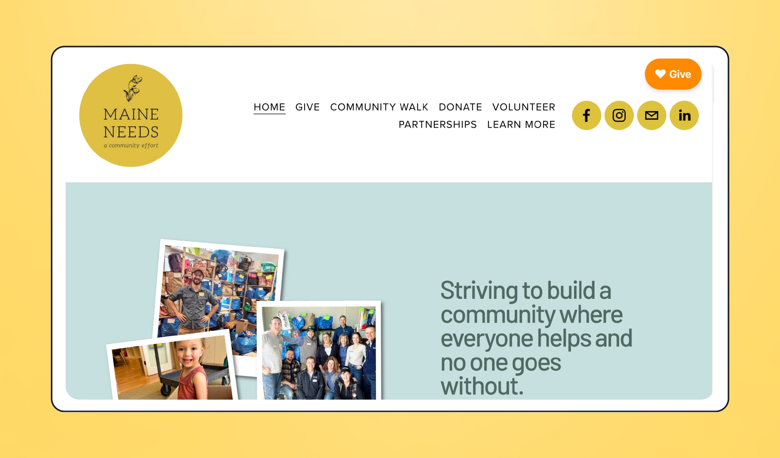 Image of Maine Needs donation page