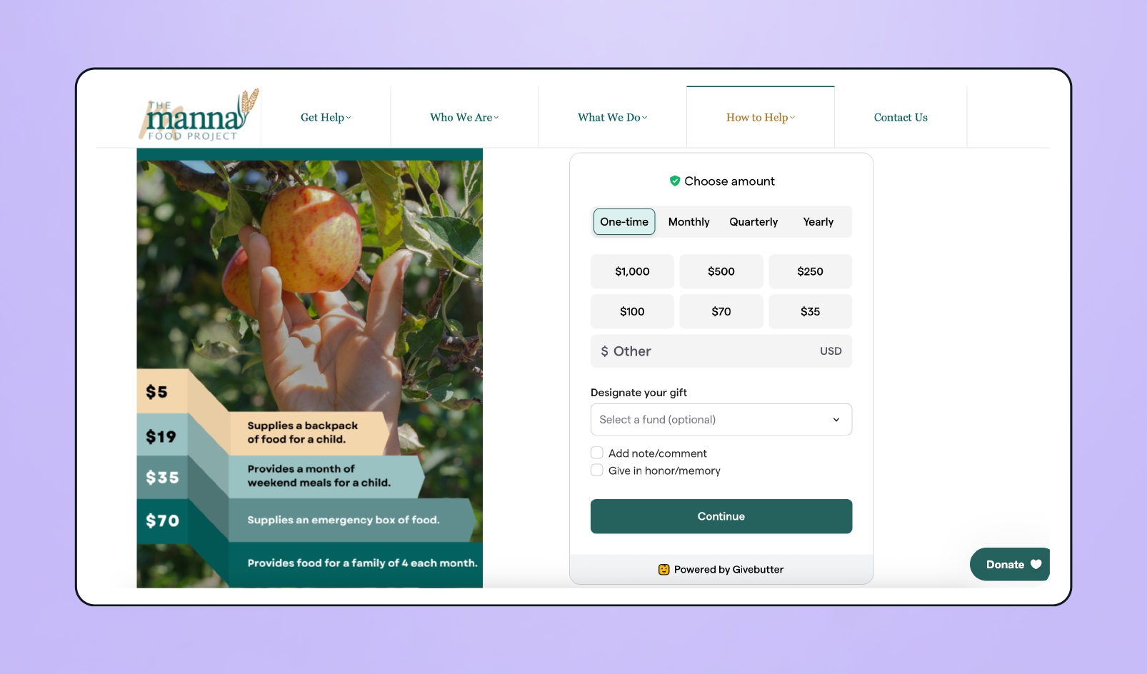 Image of The Manna Food Project's donation form