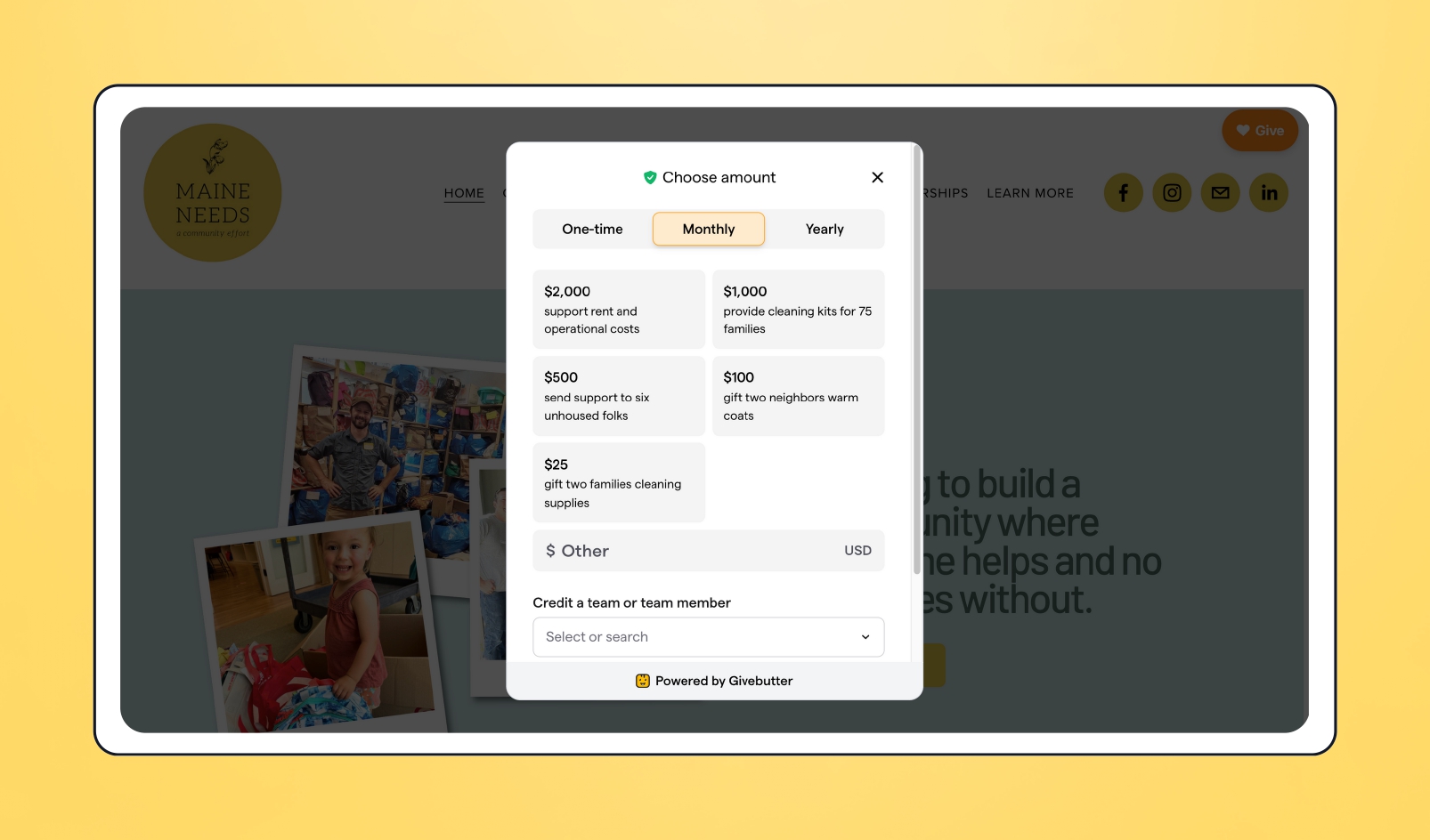 Image of Maine Needs' donation form