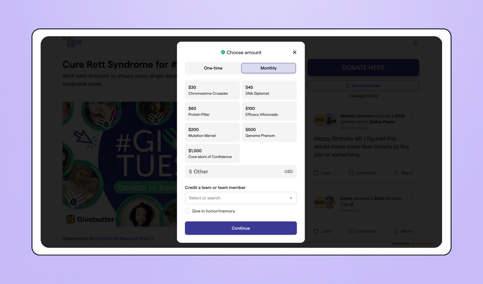 Image of Rett Syndrome Research Trust's donation form