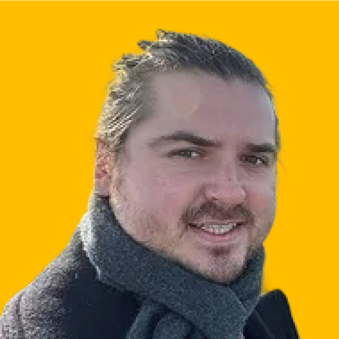 Joeseph's headshot against a yellow background
