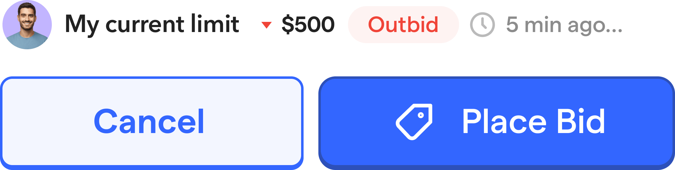 Auction page's Cancel and Place Bid buttons