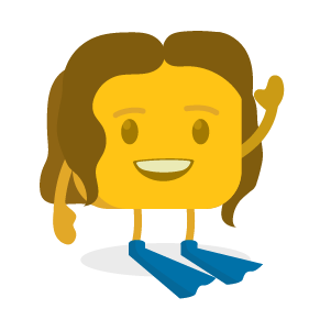 Liz's buttermoji wearing blue diving fins