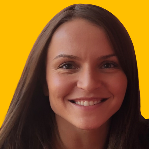 Sasha's headshot against a yellow background