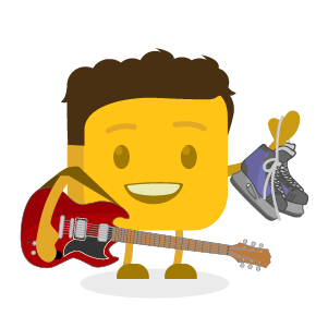 Ben's buttermoji holding an electric guitar