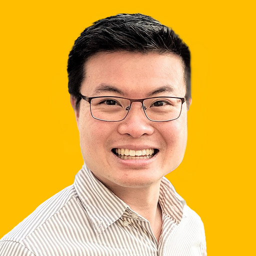 Patrick's headshot against a yellow background
