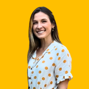 Kasey's headshot against a yellow background