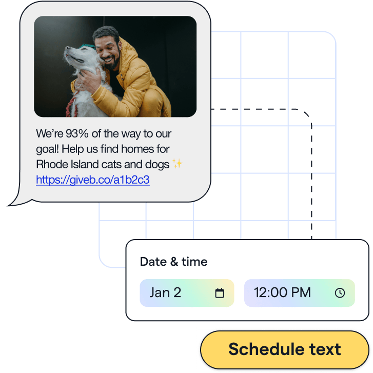 Text message displayed with schedule text button