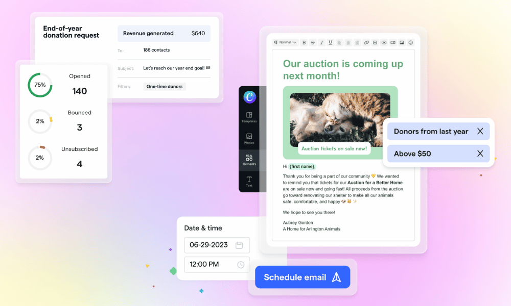 Givebutter email marketing features graphic