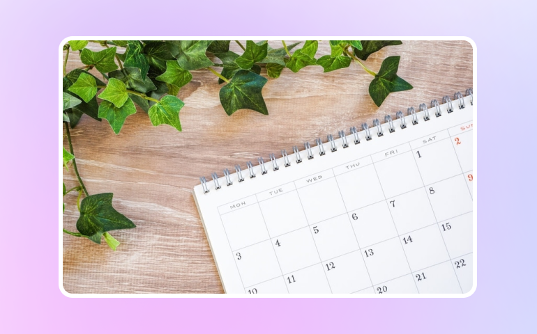 A calendar on a table