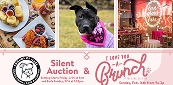 Brunch flyer featuring a dog, food and tables