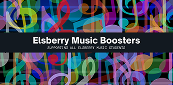 Colorful notes behind Elsberry Music Boosters banner