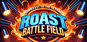 Roast Battlefield poster with flames and spotlights