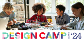 Kids building robotics at Design Camp