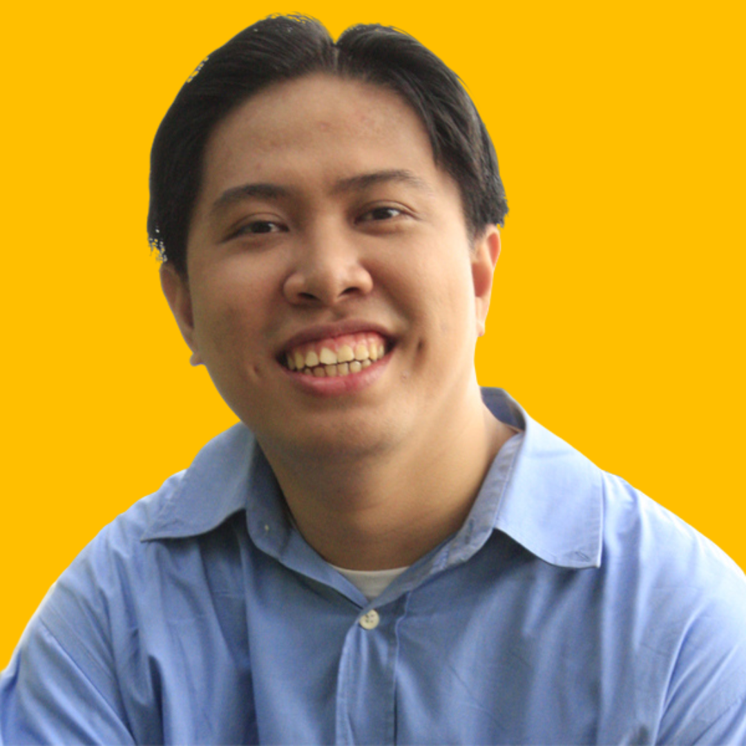 Flip R's headshot against a yellow background